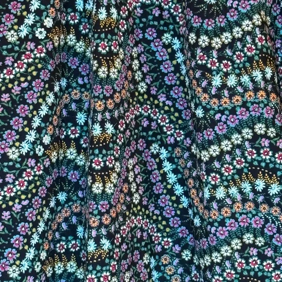 LOFT Ruffled Black Floral 3/4 Sleeve Feminine Blouse  Cotton Tie Back Top - Picture 7 of 13